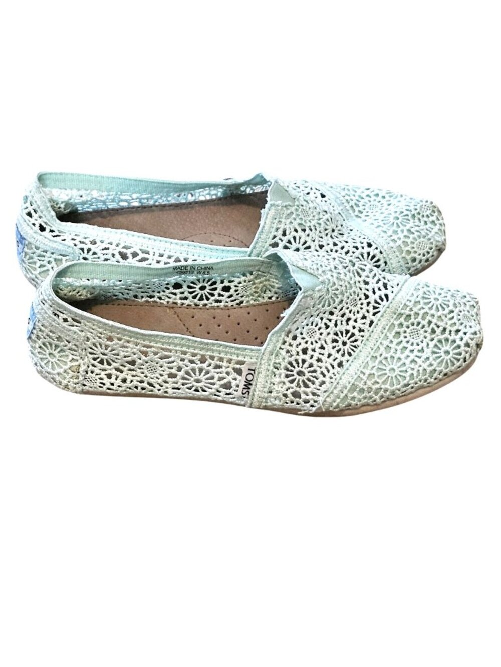 TOMS Mint Blue Green Alpargata Moroccan Crochet Slip On Shoes Womens 8.5